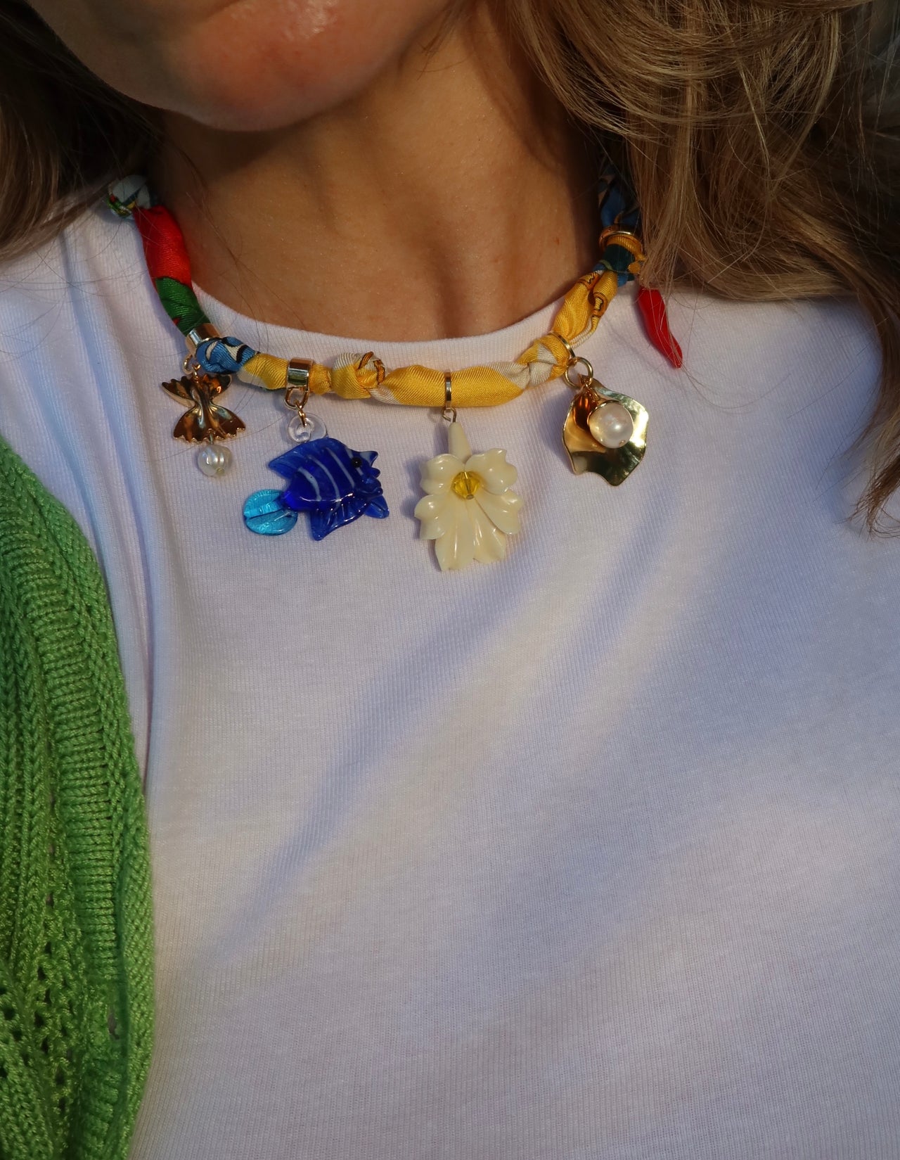 Silk Summer Scarf Charm Necklace
